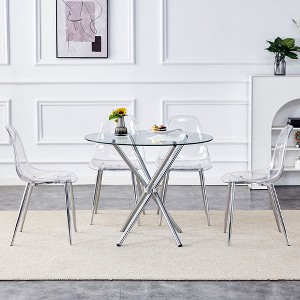 5-Piece Dining Set with Glass Table and 4 Transparent Chairs - 1 of 4