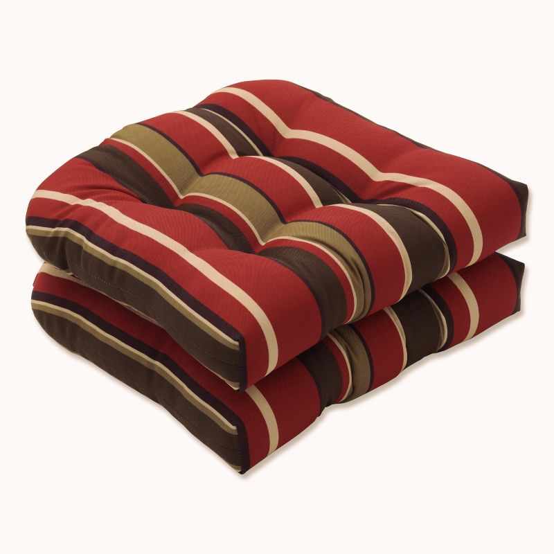 2 Piece Outdoor Chair Cushion Set - Brown/Red Stripe - Pillow Perfect, 1 of 6