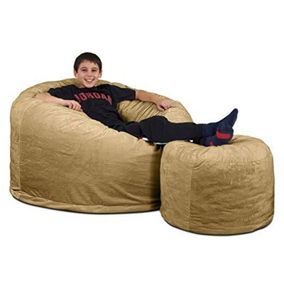 Ultimate Sack 4ft Bean Bag Chair and Footstool, Oversized Comfortable Indoor Floor Lounger, Giant Foam-Filled Furniture for Relaxing, Camel Suede