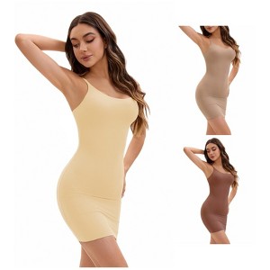 INSPIRE CHIC Women's 3 Packs Adjustable Spaghetti Strap Cami Full Slips Tummy Control Under Dress Nightwear - 1 of 4