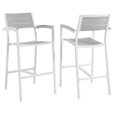 Maine Bar Stool Outdoor Patio Set of 2 in White Light Gray - Modway