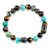 Crucible Single Skull Stretch Bracelet with 10mm Tiger Eye, Genuine Turquoise, African Turquoise and Bronzite Beads - 2 of 4