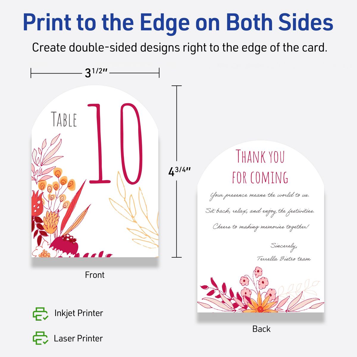 Avery Printable Arched Flat Cards, Sure Feed Technology, 4-3/4" x 3-1/2", Matte White Cardstock, Print-to-The-Edge, Laser/Inkjet Printable, 40 Total - thumbnail 6