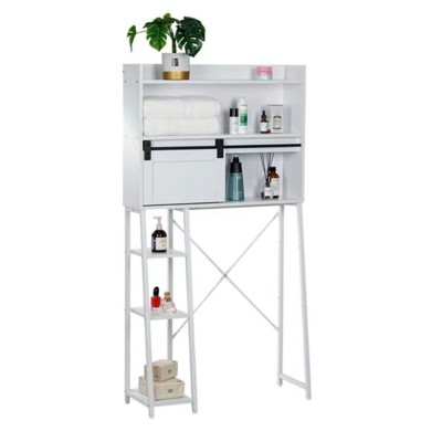 FONTOI Over The Toilet Storage Cabinet with Toilet Paper Stand, Bathroom Organizer with Sliding Door for Bathroom, Laundry, White, 7.8"*60.7"*32.5"