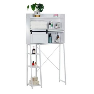FONTOI Over The Toilet Storage Cabinet with Toilet Paper Stand, Bathroom Organizer with Sliding Door for Bathroom, Laundry, White, 7.8"*60.7"*32.5" - 1 of 4