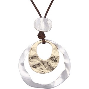 Leather and Wood Necklace Chunky Circle Pendant Boho Jewelry for Women - 1 of 4