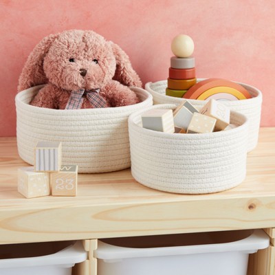 Set of 3 White Cotton Rope Storage Baskets