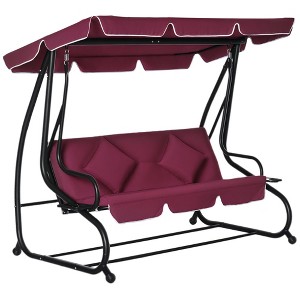 3-Seat Outdoor Patio Swing Chair, Converting Flatbed, Outdoor Swing Glider with Adjustable Canopy, Removable Cushion and Pillows, for Porch, Garden - 1 of 4