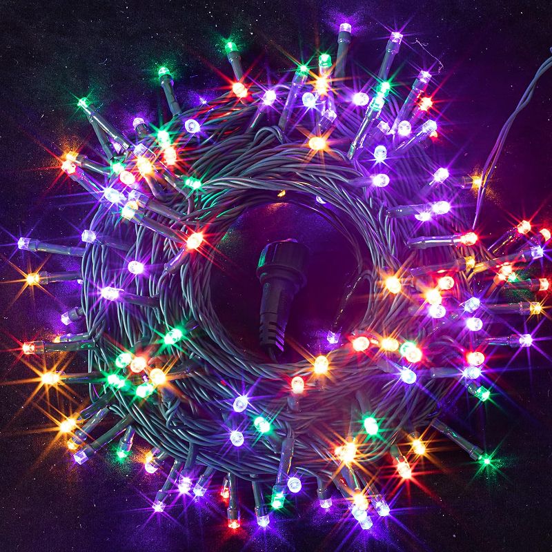150 Multicolor LED Green Wire String Lights, 8 Modes, 3 of 8
