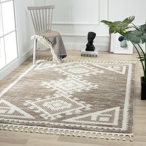 Emma And Oliver Fe 5x5 Round Turquoise Olefin Accent Rug With Complementary  Southwestern Pattern In Beige, Black And Brown And Jute Backing : Target