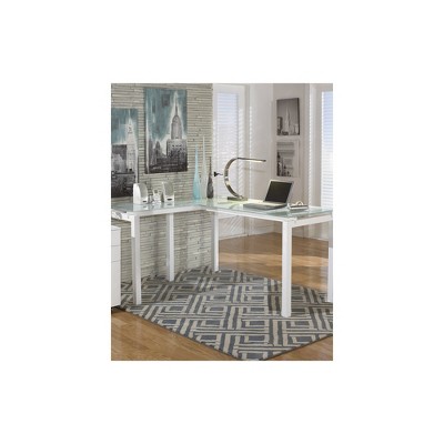 Modern White Corner Home Office Desk with Glass Top and Drawer