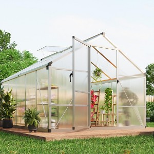Greenhouse, 8¡Á10 FT Walk-in Polycarbonate Greenhouse - Enhanced Aluminum Frame, Roof Vent, Quick Setup (Outdoor/Garden) - 1 of 4