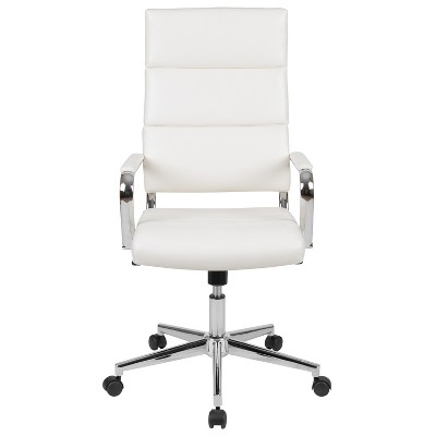Exquisite White LeatherSoft & Chrome High-Back Executive Swivel Chair