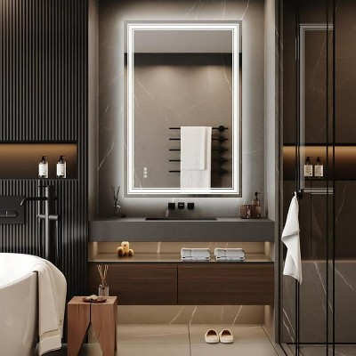 Anti-Fog LED Bathroom Mirror with Dual Light Source, Dimmable Brightness, 3 Color Temperatures, Memory Function, Tempered Glass