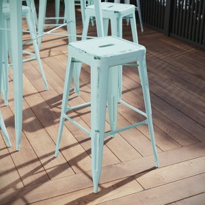Flash Furniture Commercial Grade 30" High Backless Distressed Metal Indoor-Outdoor Barstool - 1 of 4