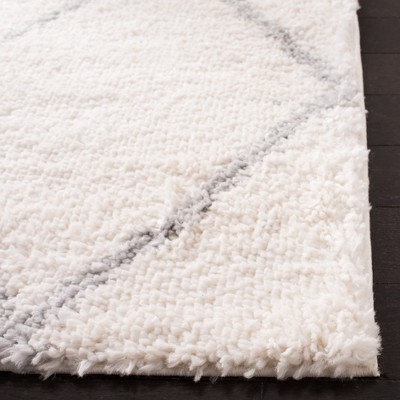 Cream and Grey Synthetic Hand-Knotted Shag Rug 27"x10"