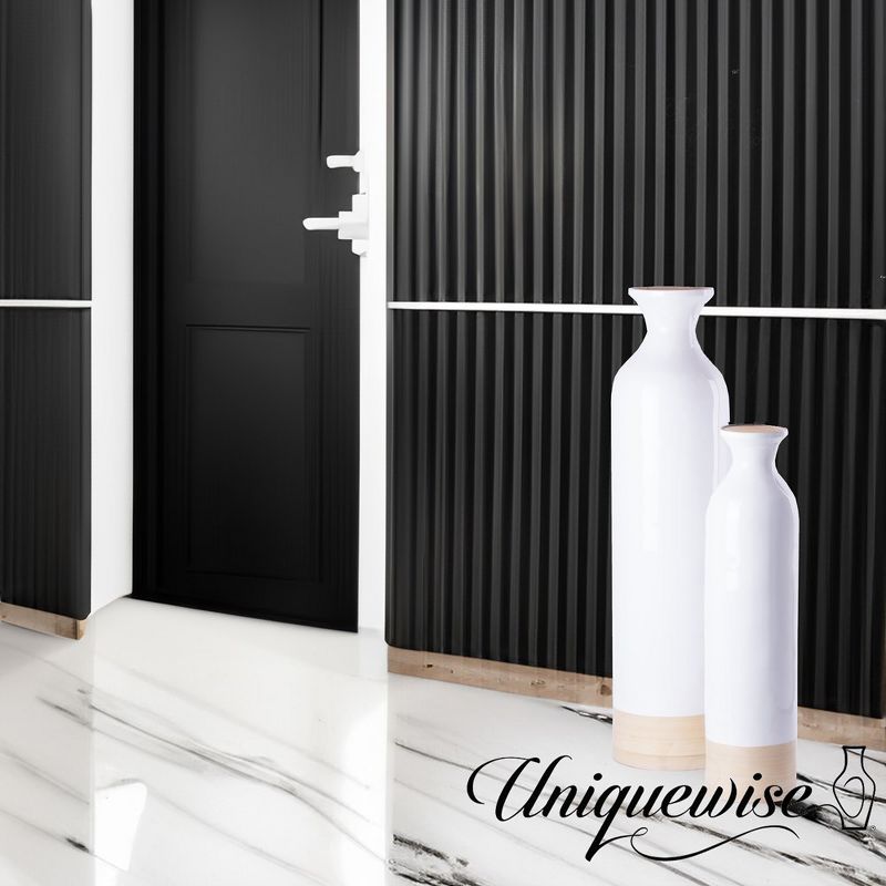Uniquewsie Elegant Black or White Cylinder Shaped Tall Spun Bamboo Floor Vases, Embellished with a Glossy Lacquer, and Enhanced with Natural Bamboo Finish - Stylish Home Decor, Heights of 31 and 23.5 Inches, 2 of 9