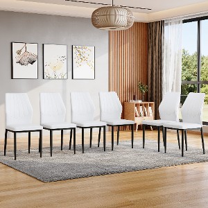 Lyngins Ergonomic Dining Chairs Set of 4, Tech Fabric Kitchen Chair with Black Metal Legs, Armless Chair with Shell-pattern for Living Room - 1 of 4