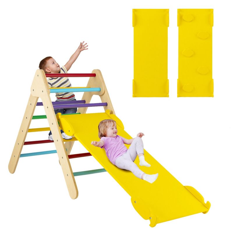Costway 3-in-1 Wooden Climbing Triangle Set Triangle Climber w/ Ramp, 3 of 11