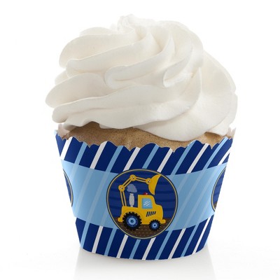 Big Dot of Happiness Construction Truck - Baby Shower or Birthday Party Decorations - Party Cupcake Wrappers - Set of 12