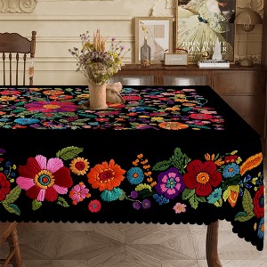 LOVEVOOK Floral Rectangular Tablecloth, Washable Seasonal Round Floral Table Cover for Party Picnic Dinner Decor - 1 of 4