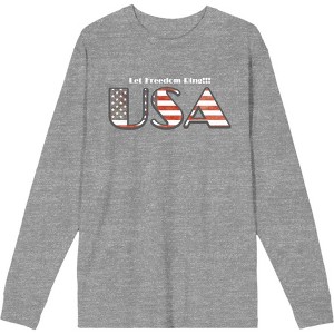 American USA Flag Letters Adult Crew Neck Long Sleeve Tee - 1 of 2