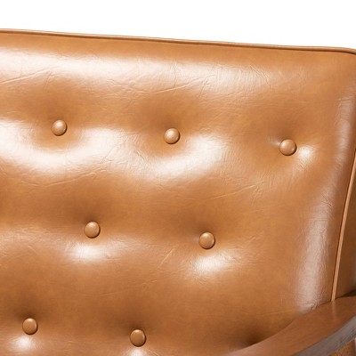 Tan Faux Leather Walnut Brown Wood Loveseat