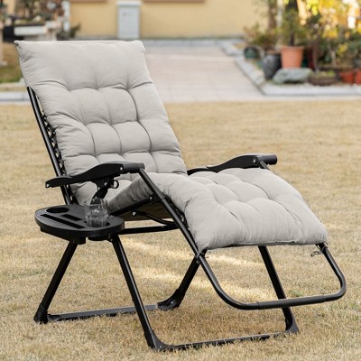 Gray Cushioned Zero Gravity Outdoor Recliner with Cup Holder