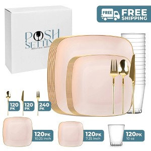 Posh Setting 840 Piece Pink And Gold Plastic Party Bundle - Classic Square (120 Settings) - 1 of 4