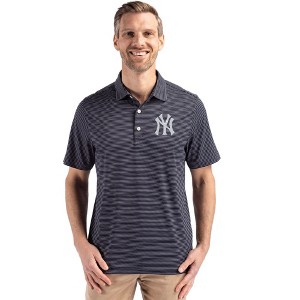 New York Yankees Cutter & Buck Forge Eco Fine Line Stripe Stretch  Recycled Mens Polo - 1 of 1