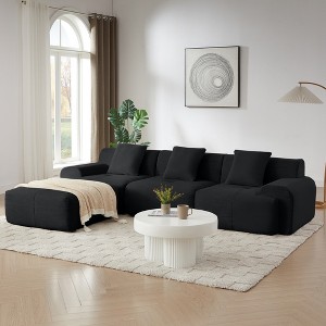 Mocamel 113" Modern L-Shaped Sectional Sofa, Oversized 3-Seater with Movable Ottoman, Corduroy Upholstery & Deep Seats, No Assembly Required,Black - 1 of 4