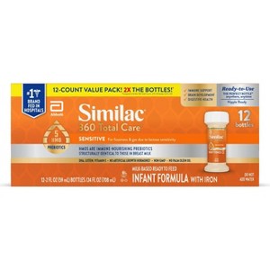 Image of Similac 360 Total Care Sensitive Non-GMO Ready to Feed Powder Infant Formula - 2 fl oz Each/12ct
