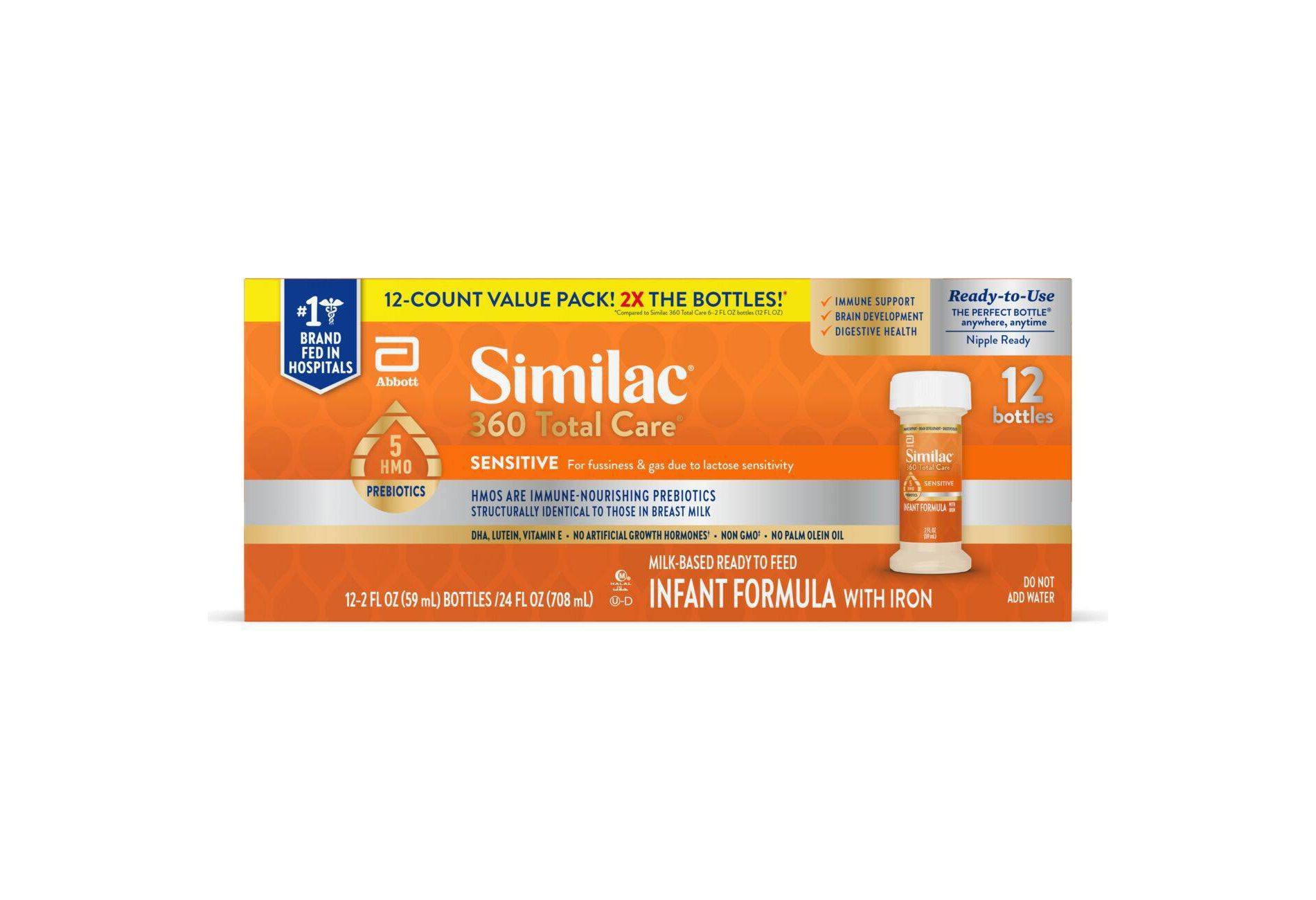 Similac 360 Total Care Sensitive Non-GMO Ready to Feed Powder Infant Formula - 2 fl oz Each/12ct
