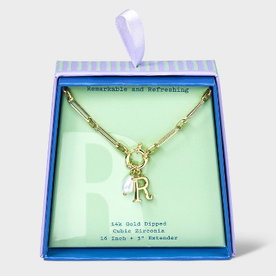 14K Gold Dipped Pearl Charm on Chain Initial Necklace - A New Day Gold