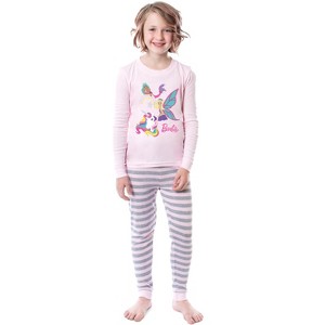 Barbie Girls' Magical Mermaid Fairy Unicorn Sparkle 2 Piece Sleep Pajama Set Pink - 1 of 4