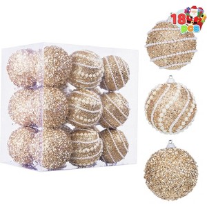 Joyfy 18 Pcs Pearl Christmas Ball Ornaments, 2.76" Champagne Glitter Christmas Ball Decorations Sets, Xmas Tree Hanging Balls Decoration - 1 of 4
