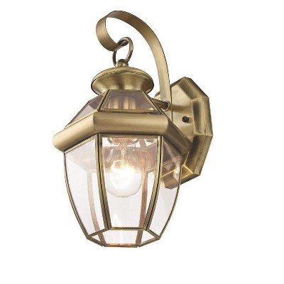 Antique Brass Monterey 1-Light Outdoor Wall Lantern with Clear Glass