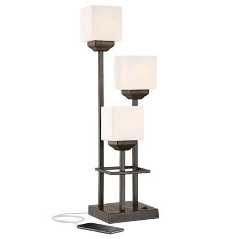 Franklin Iron Works Modern Console Table Lamp 29 1/2 Tall With Usb  Charging Port Bronze Metal White Glass Square Shade For Bedroom Living Room  House : Target