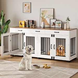 Coucheta 71" Wooden Large Dog Crate for 2 Dogs, Multi-Functional Indoor Kennel with Divider & Door, TV Stand & End Table for Large/Medium Dogs - 1 of 4