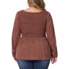 Agnes Orinda Women's Plus Size Long Sleeve Smock Waist Square Neck Floral Peplum Blouses - 4 of 4