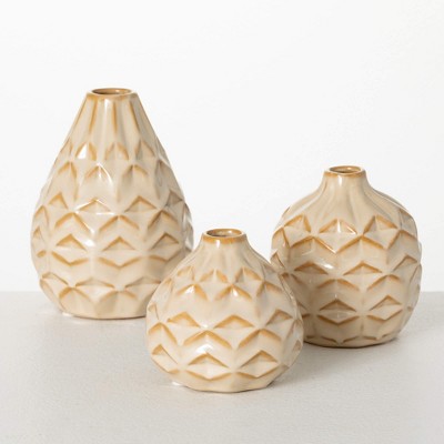 3.75"H, 4.75"H and 6.5"H Sullivans Golden Geometric Bud Vase - Set of 3