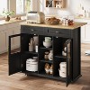 Homhougo Mobile Kitchen Island Car with Wheels, 2 Glass Doors, Spice Rack & Towel Holder Kitchen Island Cart with Trash Storage Cabinet - 3 of 4