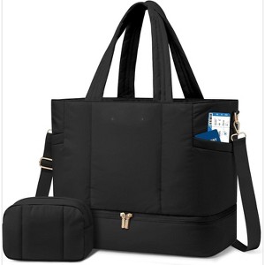 Puffer Weekender Duffle Bag with Shoe Compartment, Carry On for Women, Overnight Gym Tote Bag - 1 of 4