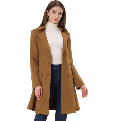 Allegra K Women's Double Breasted Notched Lapel Winter Long Coat :  : Clothing, Shoes & Accessories