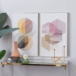 Canvas Geometric Handmade Framed Wood Wall Art: Novogratz, Set of 2, Modern Decor - 1 of 4