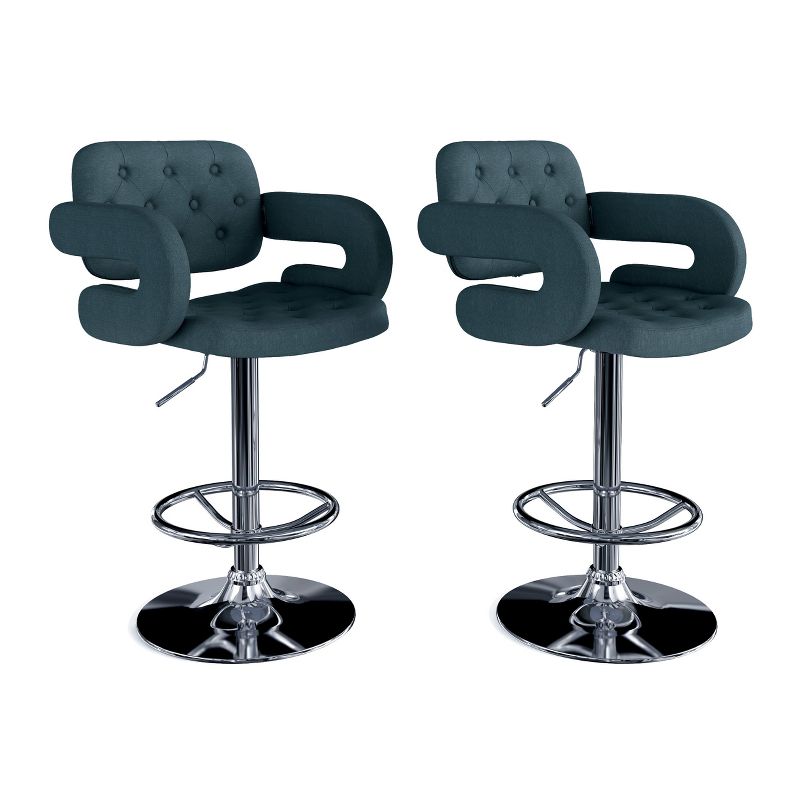 Set of 2 Adjustable Tufted Fabric Barstool with Armrests Dark Blue - CorLiving, 1 of 11