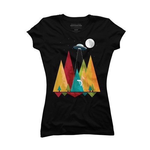 Junior's Design By Humans UFO Geometric Forest Abduction By alnavasord T-Shirt - image 1 of 2