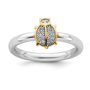 Black Bow Jewelry Sterling Silver & 14k Gold Plated Diamond Ladybug Stack Ring - 1 of 4