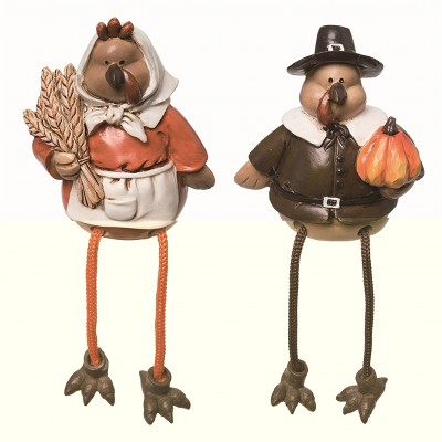 Transpac Resin Multicolor Harvest Pilgrim Turkey Shelf Sitter Set of 2