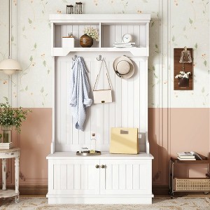 MOEPISY Hall Tree with Storage Shoe Bench for Entryway and Hallway, 4-in-1 Design Coat Racks with Hooks, White - 1 of 4